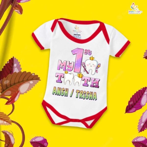 My First Tooth Baby Romper – “My 1st Tooth” Bodysuit with Tooth Fairy Print | Baby Milestone Outfit for Boys & Girls – Babywish