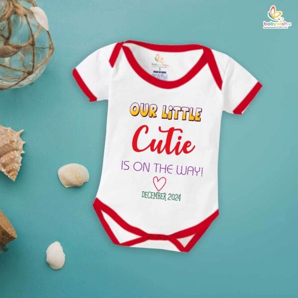 Pregnancy Announcement Baby Romper – Our Little Cutie Is On The Way Bodysuit – Cute Baby Reveal Outfit for Newborn Girl or Boy – Babywish - Image 5