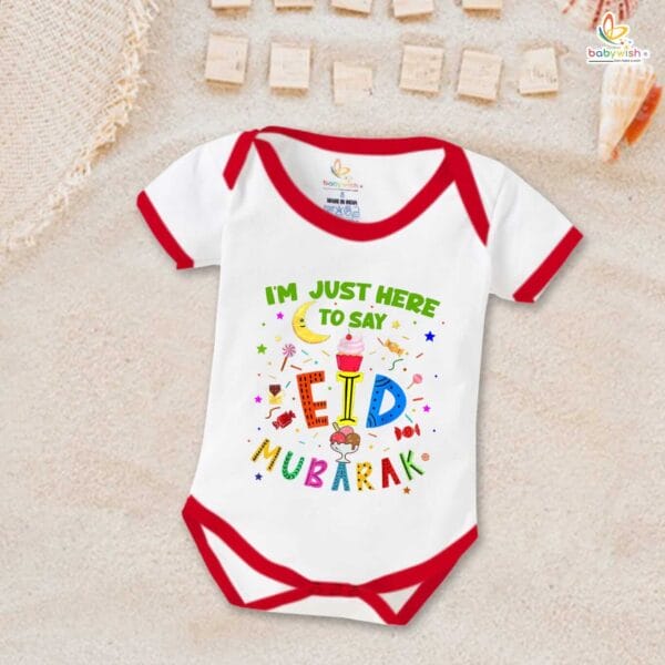 Baby First Eid Romper Clothes Baby Ramadan festival Bodysuits Newborn Outfit Envelop Neck Half Sleeve Unisex Onesies "Just to Say Eid Mubarak" - Image 6