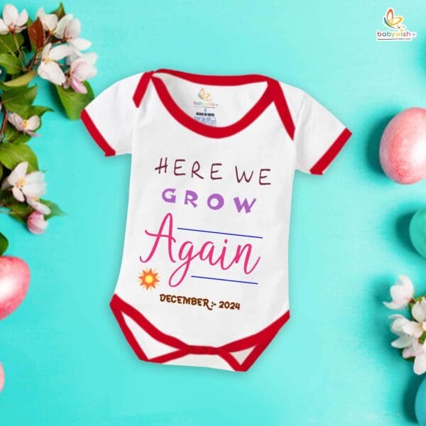 Pregnancy Announcement Baby Romper – Here We Grow Again Bodysuit for New Baby Reveal – Cute Gender Neutral Outfit for Baby Girl or Boy – Babywish - Image 5