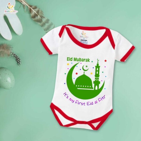 Baby First Eid Romper Clothes Baby Ramadan festival Bodysuits Newborn Outfit Envelop Neck Half Sleeve Unisex Onesies " My First Eid-al-Fitr " - Image 5