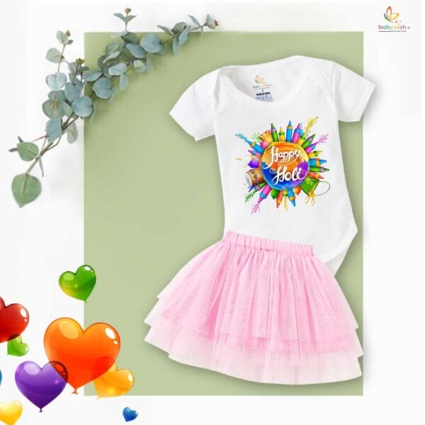 Newborn Girl's Tutu Skirt & Romper Holi Print Onesies bodysuits For baby 0 to 3 Months