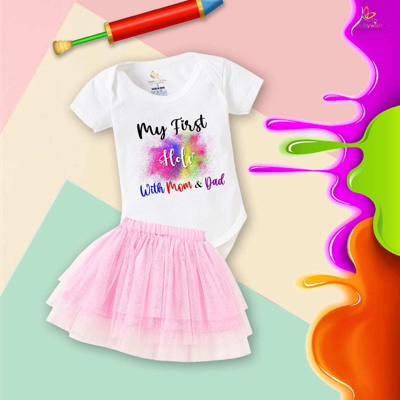 Newborn Girl's Tutu Skirt & Romper Holi Print Onesies bodysuits For baby 0 to 3 Months