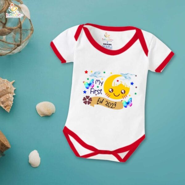 Baby First Eid Romper Clothes Baby Ramadan festival Bodysuits Newborn Outfit Envelop Neck Half Sleeve Unisex Onesies " First Eid Festivals in 2023 " - Image 5