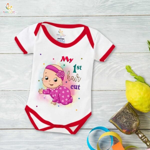 Newborn mundan ceremony clothes Bodysuit romper for Unisex Onesies Infant Half Sleeve | My 1st Hair Cut | - Image 5