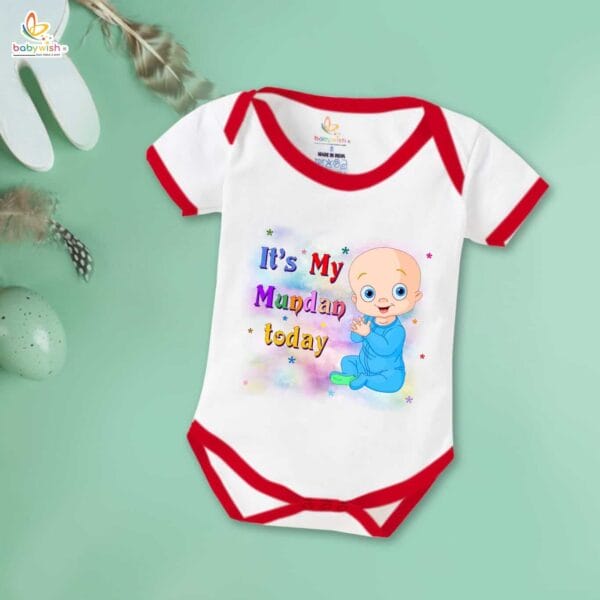 Newborn mundan ceremony clothes Bodysuit romper for Unisex Onesies Infant Half Sleeve | It's My Mundan Today | - Image 5