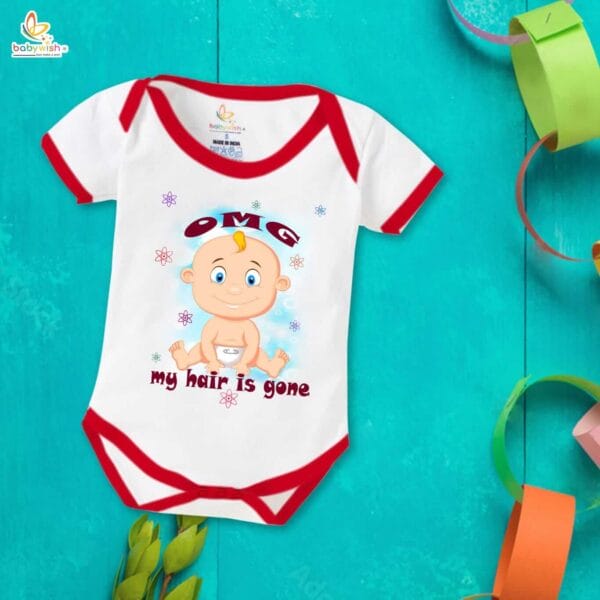 Newborn mundan ceremony clothes Bodysuit romper for Unisex Onesies Infant Half Sleeve | OMG My Hair is Gone | - Image 5