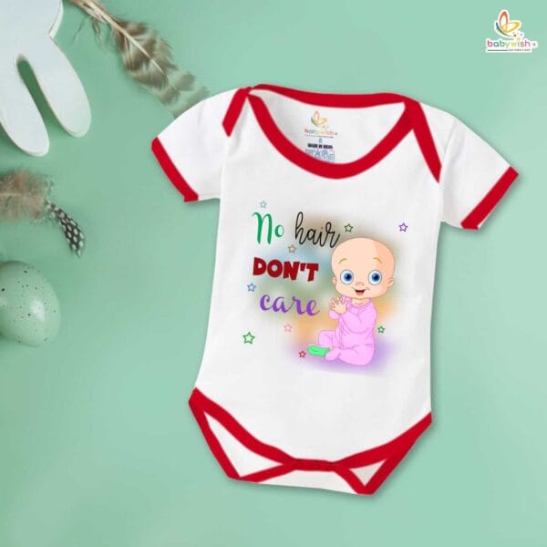 Newborn mundan ceremony clothes Bodysuit romper for Unisex Onesies Infant Half Sleeve | No Hair Don't Care | - Image 5