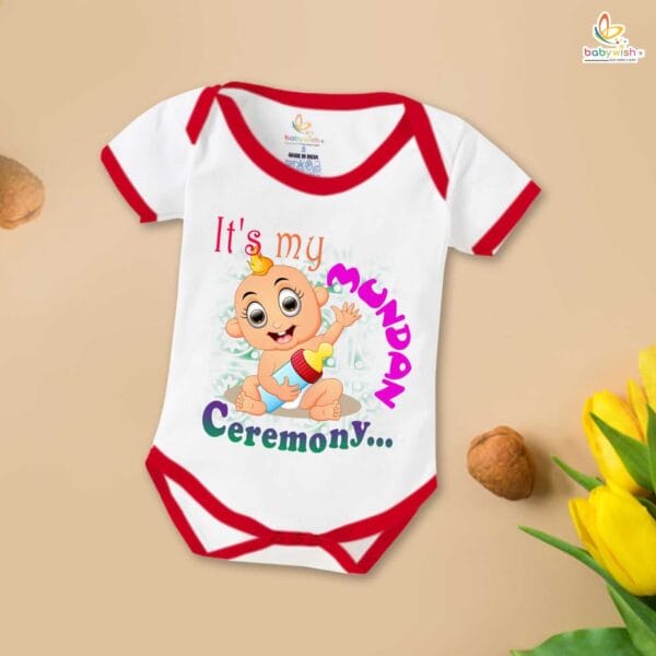 Newborn mundan ceremony clothes Bodysuit romper for Unisex Onesies Infant Half Sleeve |It's My Mundan Ceremony | - Image 5