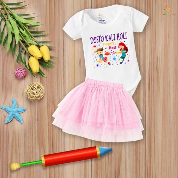 Newborn Girl's Tutu Skirt & Romper Holi Print Onesies bodysuits For baby 0 to 3 Months - Image 4