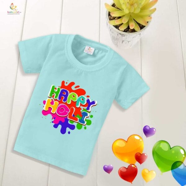 Holi T-shirt for Kids Unisex Holi Topwear Outfit Printed Half Sleeve Tshirt Dress for Boy n Girl "Colorful Holi" - Image 3