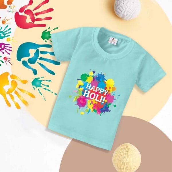 Holi T-shirt for Kids Unisex Holi Topwear Outfit Printed Half Sleeve Tshirt Dress for Boy n Girl "Multicolor Holi Print Celebration" - Image 3