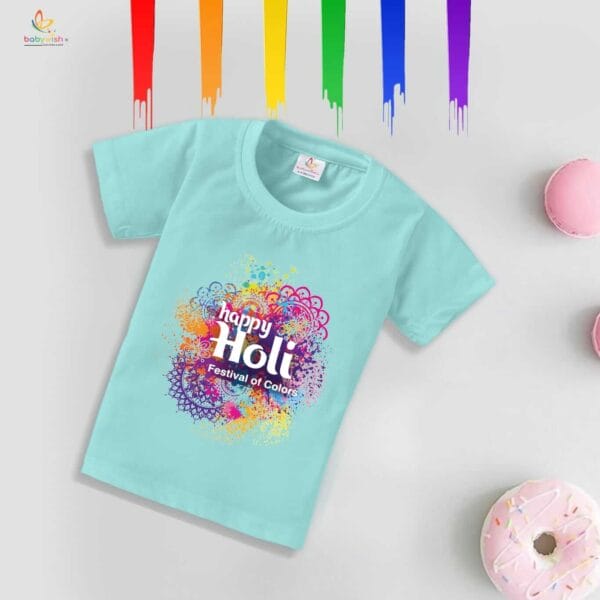 Holi T-shirt for Kids Unisex Holi Topwear Outfit Printed Half Sleeve Tshirt Dress for Boy n Girl "Festival Of Color" - Image 3