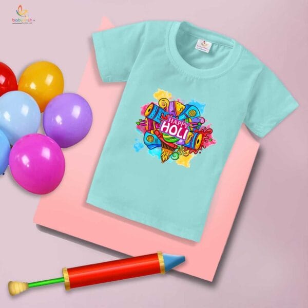 Holi T-shirt for Kids Unisex Holi Topwear Outfit Printed Half Sleeve Tshirt Dress for Boy n Girl "Music in Holi" - Image 3