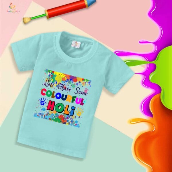 Holi T-shirt for Kids Unisex Holi Topwear Outfit Printed Half Sleeve Tshirt Dress for Boy n Girl "Colorful Holi Enjoy" - Image 3