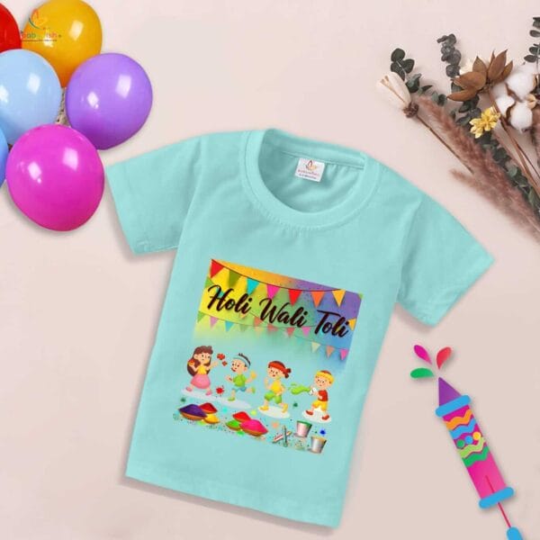 Holi T-shirt for Kids Unisex Holi Topwear Outfit Printed Half Sleeve Tshirt Dress for Boy n Girl "Holi wali toli" - Image 3
