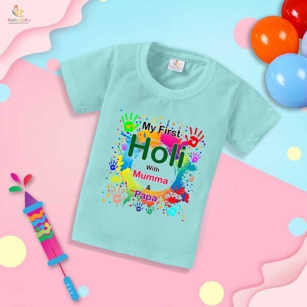 Holi T-shirt for Kids Unisex Holi Topwear Outfit Printed Half Sleeve Tshirt Dress for Boy n Girl "Holi with mumma" - Image 3