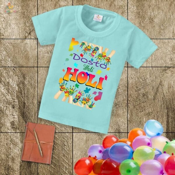 Holi T-shirt for Kids Unisex Holi Topwear Outfit Printed Half Sleeve Tshirt Dress for Boy n Girl "Friendship Holi Festivals" - Image 3