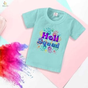 Holi T-shirt for Kids Unisex Holi Topwear Outfit Printed Half Sleeve Tshirt Dress for Boy n Girl "Holi Wali Squad Print"