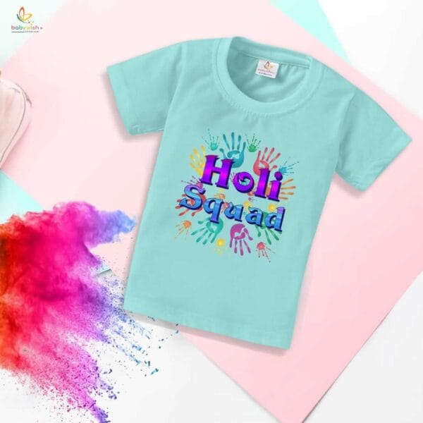 Holi T-shirt for Kids Unisex Holi Topwear Outfit Printed Half Sleeve Tshirt Dress for Boy n Girl "Holi Wali Squad Print"