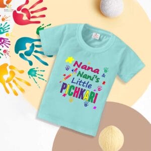 Holi T-shirt for Kids Unisex Holi Topwear Outfit Printed Half Sleeve Tshirt Dress for Boy n Girl "Nana's Nani Little Pichkari"