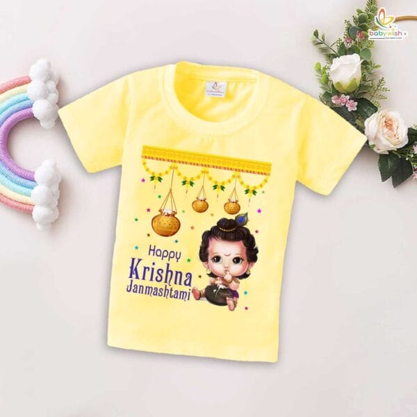 Babywish Dahi Handi T-Shirt for Boys and Girls Krishna Janmashtami T-Shirts HAPPY KRISHNA JANMASHTAMI - Image 3