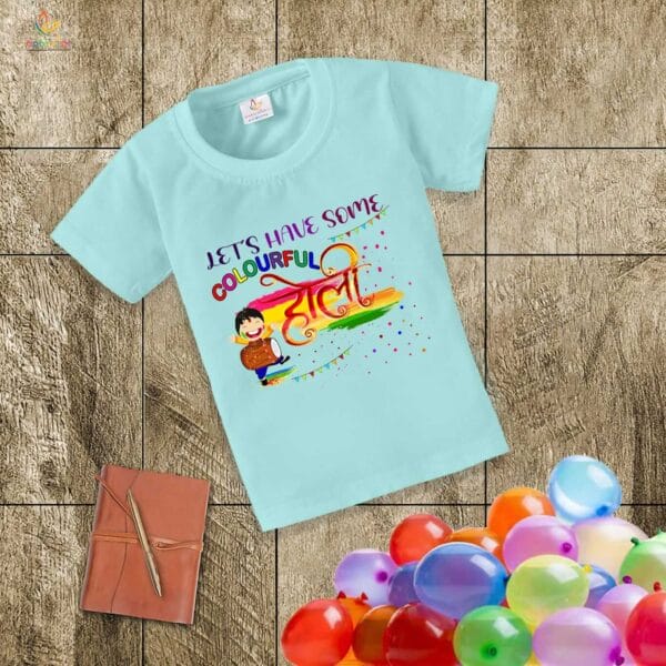Holi T-shirt for Kids Unisex Holi Topwear Outfit Printed Half Sleeve Tshirt Dress for Boy n Girl "Let's Have Some Colorful Festival" - Image 3