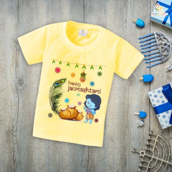 Babywish Dahi Handi T-Shirt for Boys and Girls Krishna Janmashtami T-Shirts HAPPY KRISHNA JANMASHTAMI - Image 3