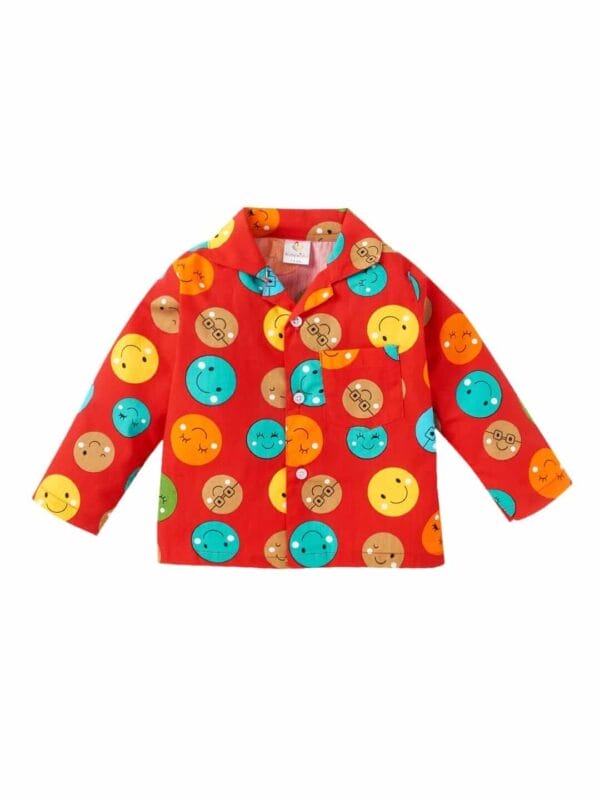Kids Sleepsuit for Baby Boy’s and Girl’s Topwear and Pajamas Set Long Sleeve Sleepwear Baby Clothing Sets - Red Color Smiley - Image 2