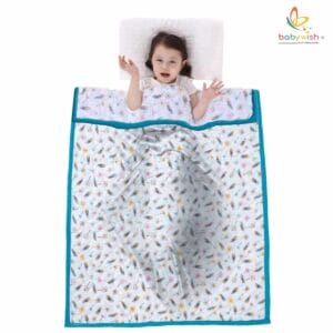 GOTS Certified Organic Muslin Baby Dohar Blanket for Newborn Soft Crib All Seasons Quilt for Microfiber Giftset - Blue Magic Feather