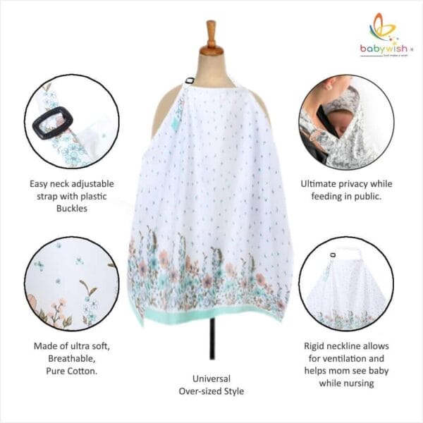 Nursing covers for Mother Breathable feeding cover for Breastfeeding 360° Coverage Protection Cover - Blue Floral Theme - Image 2