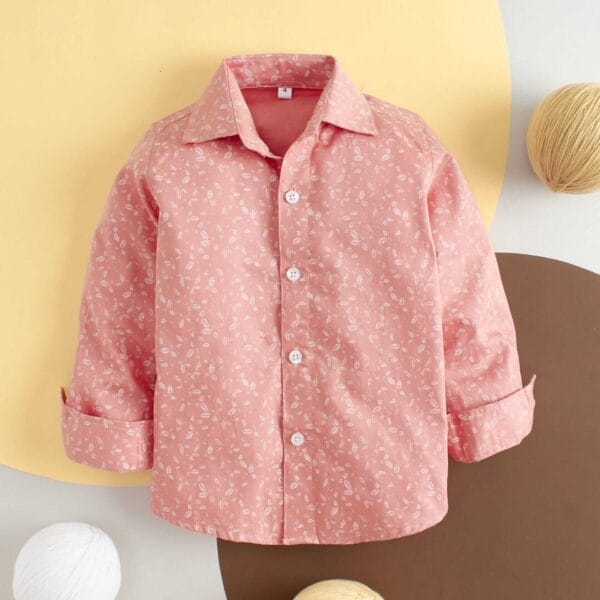 Toddler Boys Full Sleeve Shirt – Pink Leaf Print Casual Shirt for Kids and Baby Boys – Soft Comfortable Everyday Outfit – Babywish - Image 2