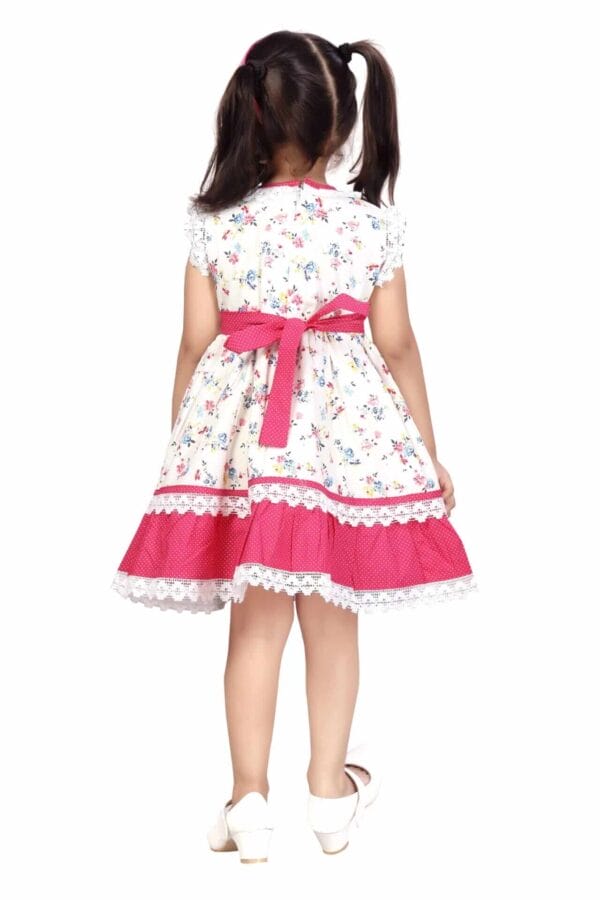 Girl Dress Knee Length Frock Floral Prints Girls Flutter Wings Halfsleeve Dress Girls Cotton Bottom Lace Frock Topwear - Lace Pattern - Image 2