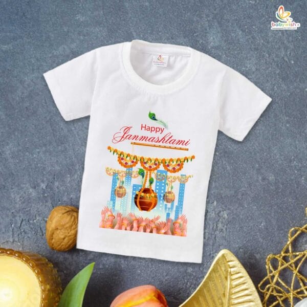 Babywish Dahi Handi T-Shirt for Boys and Girls Krishna Janmashtami T-Shirts HAPPY KRISHNA JANMASHTAMI - Image 4