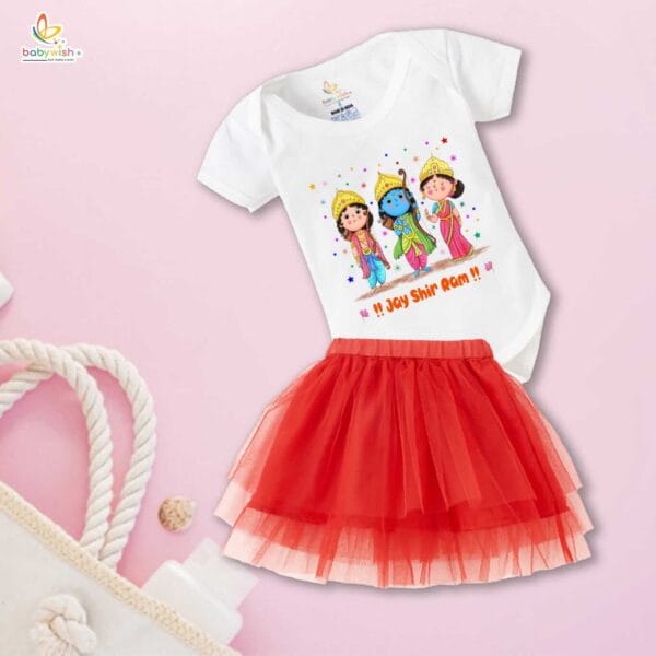 Ramnavmi Festivals Newborn Girl's Tutu Skirt & Romper Navratri Print Onesies bodysuits for baby - Image 2