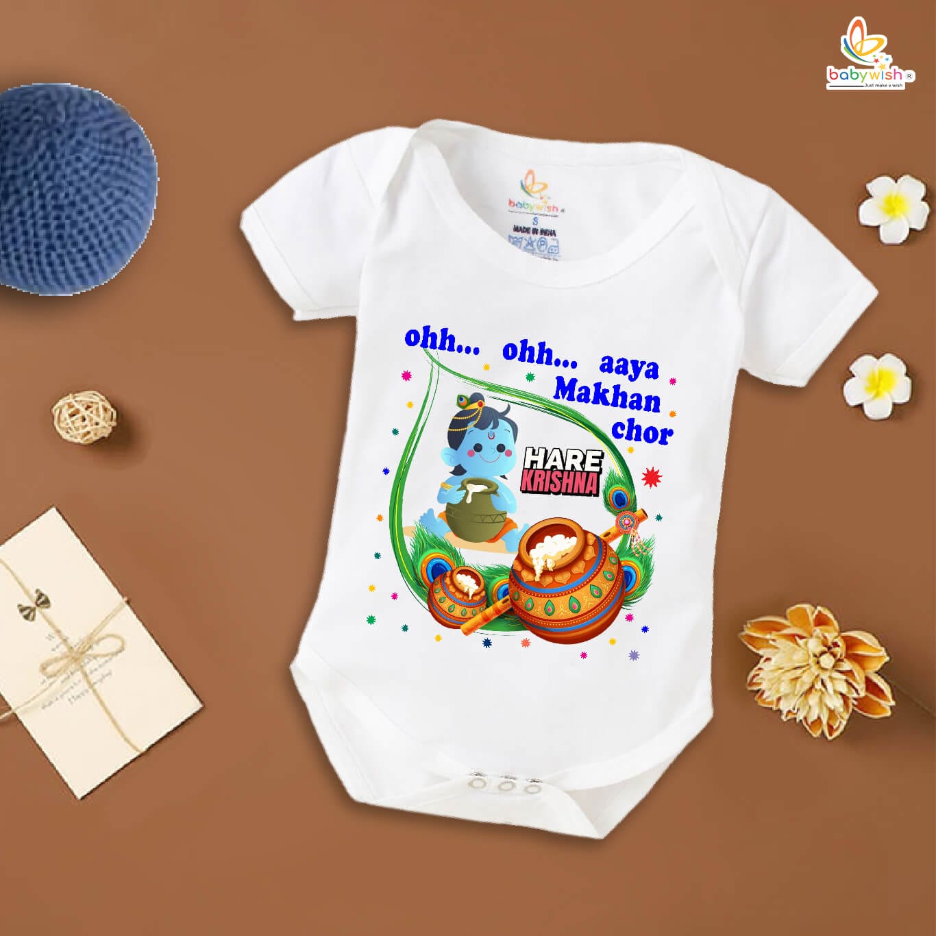 Dahi Handi Romper for Kids, Brother Sister Matching Dress, Cute Half Sleeve Onesie for Boys and Girls, Festive Dahi Handi Outfit Babywish