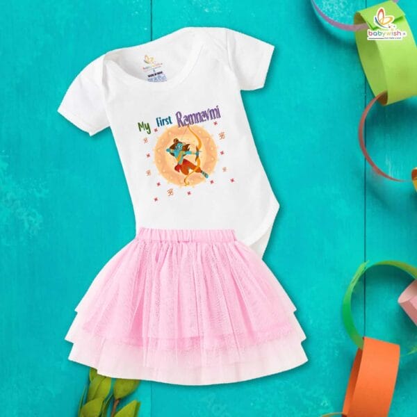 Ramnavmi Festivals Newborn Girl's Tutu Skirt & Romper Navratri Print Onesies bodysuits for baby - Image 2