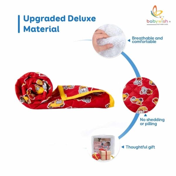 GOTS Certified Organic Cotton Baby Dohar Blanket for Newborn Soft Crib All Seasons Quilt for Microfiber Giftset - Red Dear Bear - Image 6