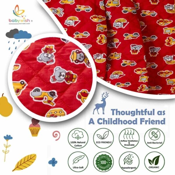 GOTS Certified Organic Cotton Baby Dohar Blanket for Newborn Soft Crib All Seasons Quilt for Microfiber Giftset - Red Dear Bear - Image 7