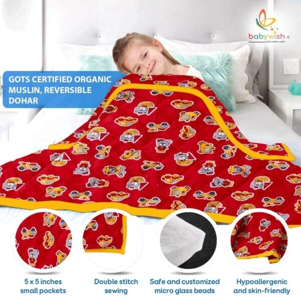 GOTS Certified Organic Cotton Baby Dohar Blanket for Newborn Soft Crib All Seasons Quilt for Microfiber Giftset - Red Dear Bear - Image 4