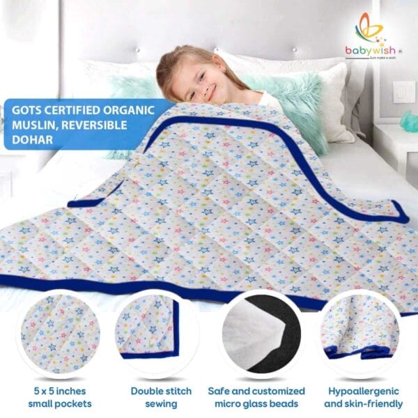 GOTS Certified Organic Cotton Baby Dohar Blanket for Newborn Soft Crib All Seasons Quilt for Microfiber Giftset - Blue Star Theme - Image 6