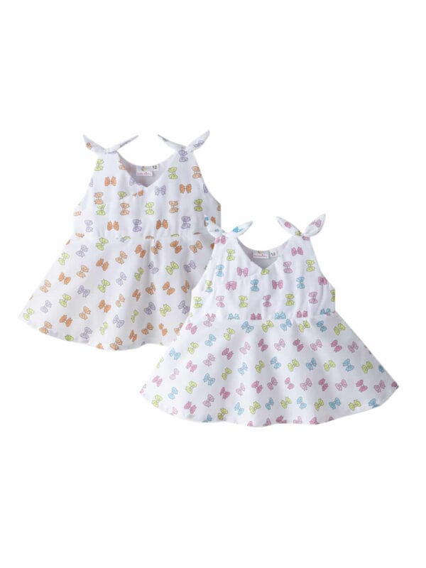 Baby Girl Cotton Frock Newborn Girl Knee Length Dress Bow Strip Print