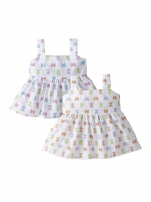 Baby Girl Cotton Frock Newborn Girl Knee Length Dress Bow Strip Print