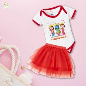 Ramnavmi Festivals Newborn Girl's Tutu Skirt & Romper Navratri Print Onesies bodysuits for baby