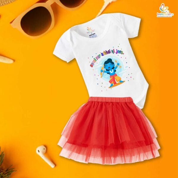 Ramnavmi Festivals Newborn Girl's Tutu Skirt & Romper Navratri Print Onesies bodysuits for baby - Image 2