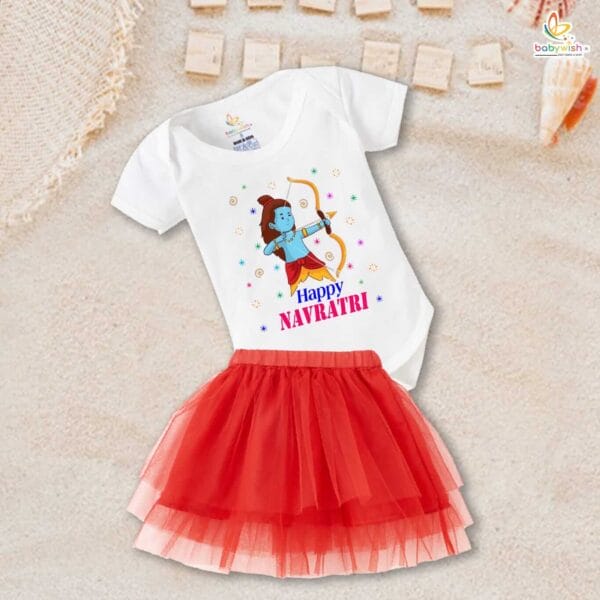 Ramnavmi Festivals Newborn Girl's Tutu Skirt & Romper Navratri Print Onesies bodysuits for baby - Image 4