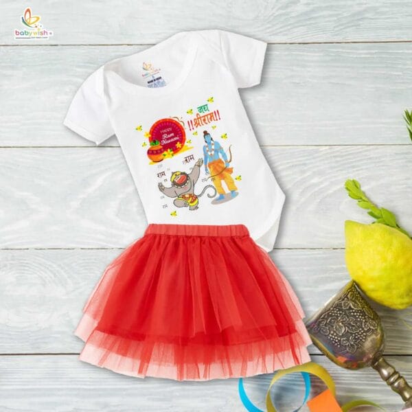 Ramnavmi Festivals Newborn Girl's Tutu Skirt & Romper Navratri Print Onesies bodysuits for baby - Image 3