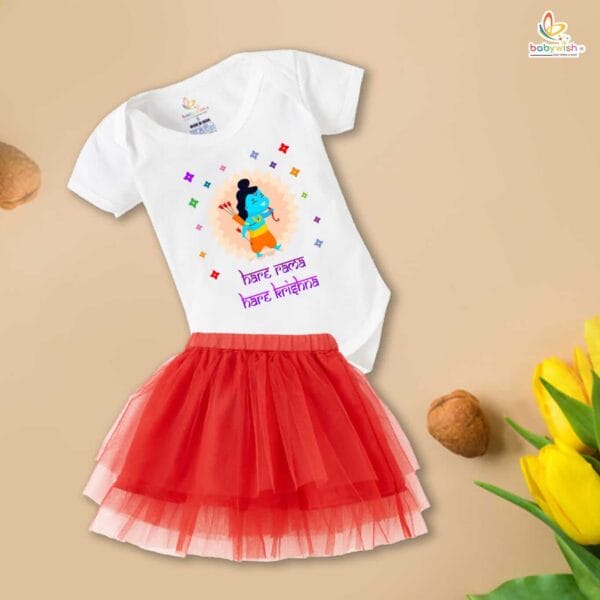 Ramnavmi Festivals Newborn Girl's Tutu Skirt & Romper Navratri Print Onesies bodysuits for baby - Image 3