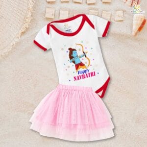Ramnavmi Festivals Newborn Girl's Tutu Skirt & Romper Navratri Print Onesies bodysuits for baby