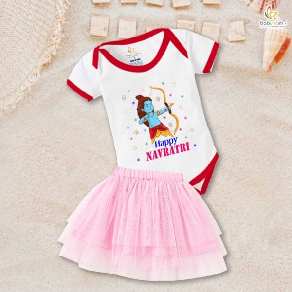 Ramnavmi Festivals Newborn Girl's Tutu Skirt & Romper Navratri Print Onesies bodysuits for baby